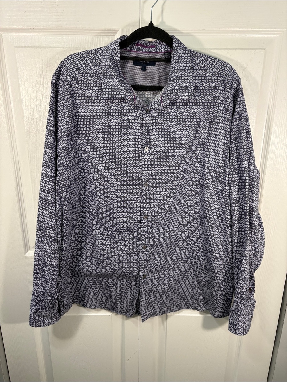 Ted Baker London Men’s Geometric Print Button Down Shirt | Navy Purple - Picture 3 of 8